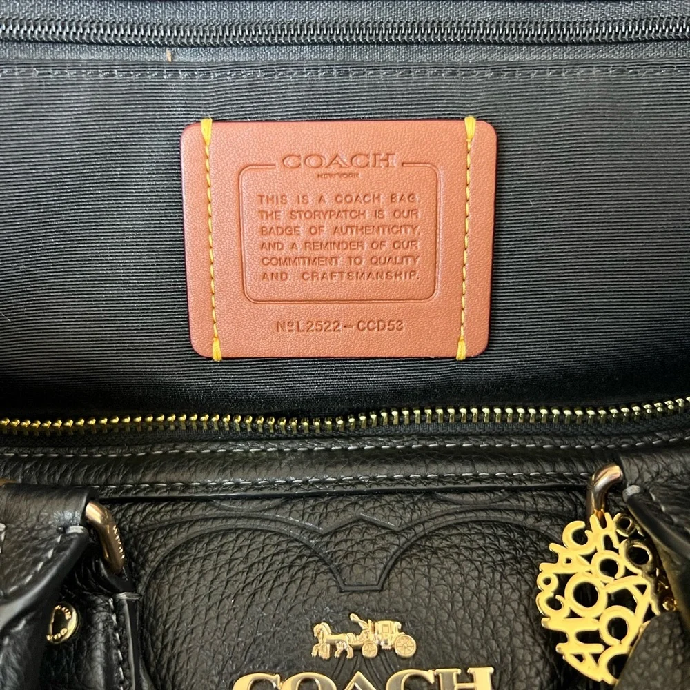 COACH Black Embossed Leather Satchel with Gold Hardware and coach charms - Picture 10 of 12